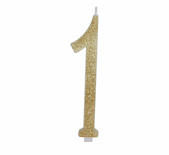 Gouden Kaars 1 Jaar Glitter 12,5cm