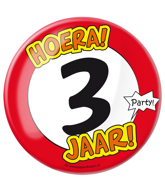 Button 3 jaar Verkeersbord 10,2cm