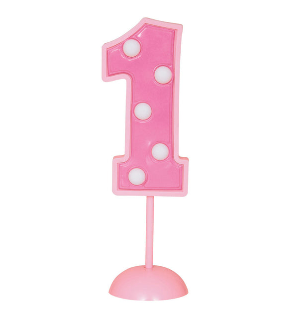 Tafeldecoratie met Verlichting 1 Jaar Roze 11cm