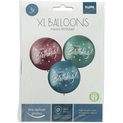 Ballonnen Happy Birthday Paars Groen Blauw 48cm 3st