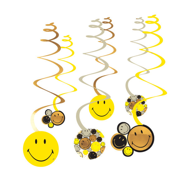 Gekleurde Hangdecoratie Smiley 1,3m 6st