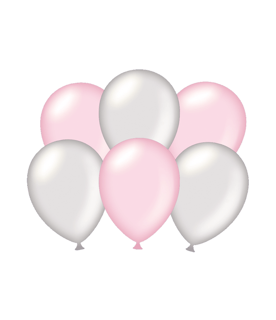 Ballonnen Zilver/Roze 30cm 6st