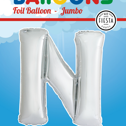 Folie Ballon Letter N Zilver XL 102cm leeg