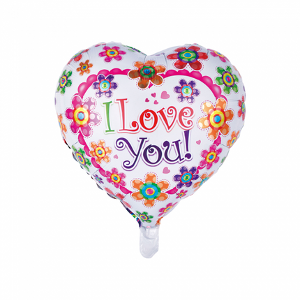 Helium Ballon Hart I Love You Bloemen 45cm leeg