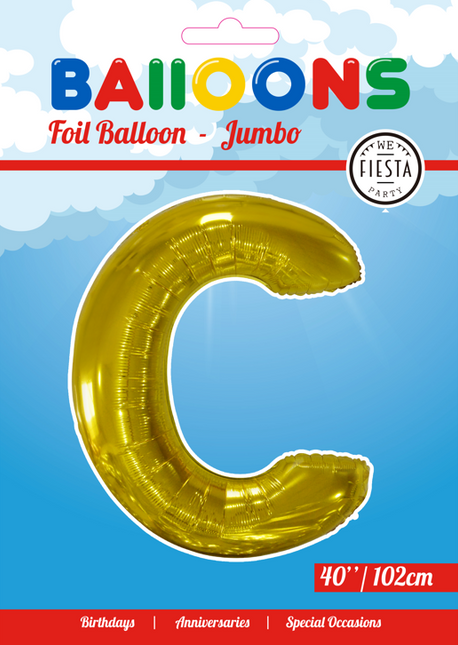 Folie Ballon Letter C Goud XL 102cm leeg