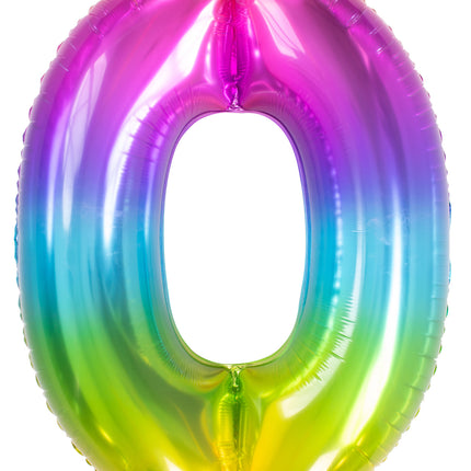 Folie Ballon Cijfer 0 Regenboog XL 81cm leeg