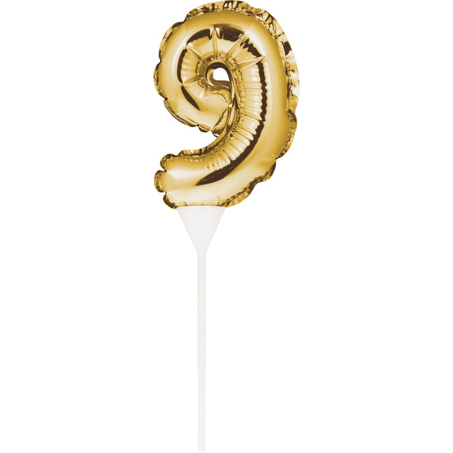 Gouden Taarttopper 9 Jaar Folie Ballon 13cm