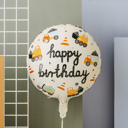 Happy Birthday Helium Ballon Bouwvoertuigen Leeg 45cm