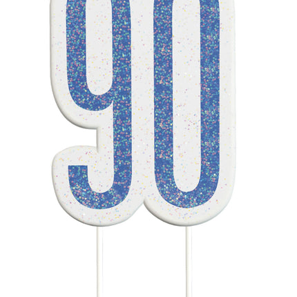 Kaars 90 Jaar Glitter Blauw 8,5cm