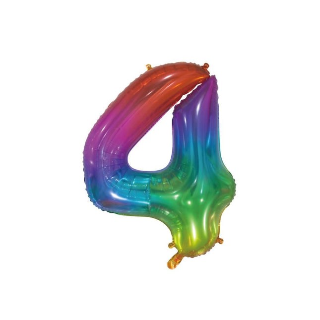 Folieballon Cijfer 4 Regenboog Transparant 66cm