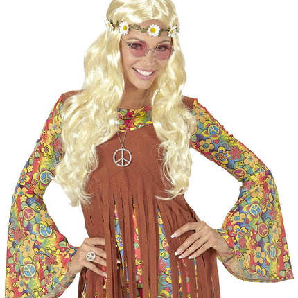 Hippie 60S Pruik Blond Met Bloemen Haarband