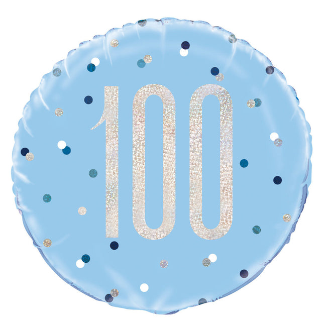 Helium Ballon 100 Jaar Blauw 45cm leeg