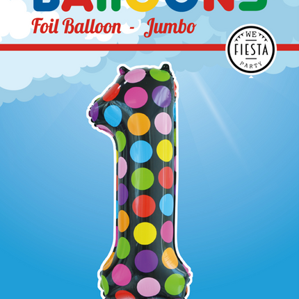 Folie Ballon Cijfer 1 Stippen XL 86cm leeg