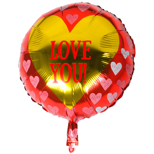 Helium Ballon Hart Love You Goud 45cm leeg