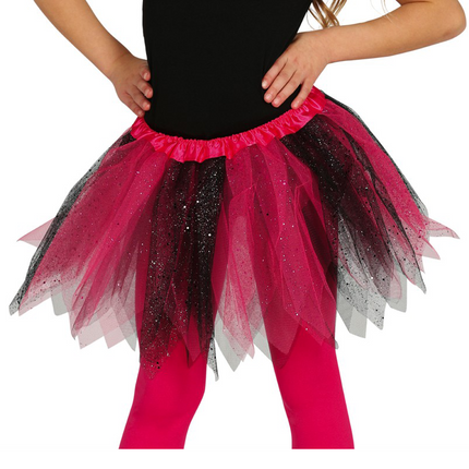 Tutu Glitter Zwart Roze Kind 31cm