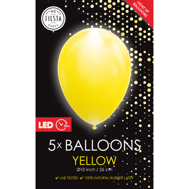 Gele Led Ballonnen 26cm 5st