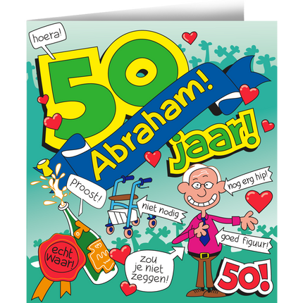 Verjaardagskaart Abraham Cartoon 16,5cm