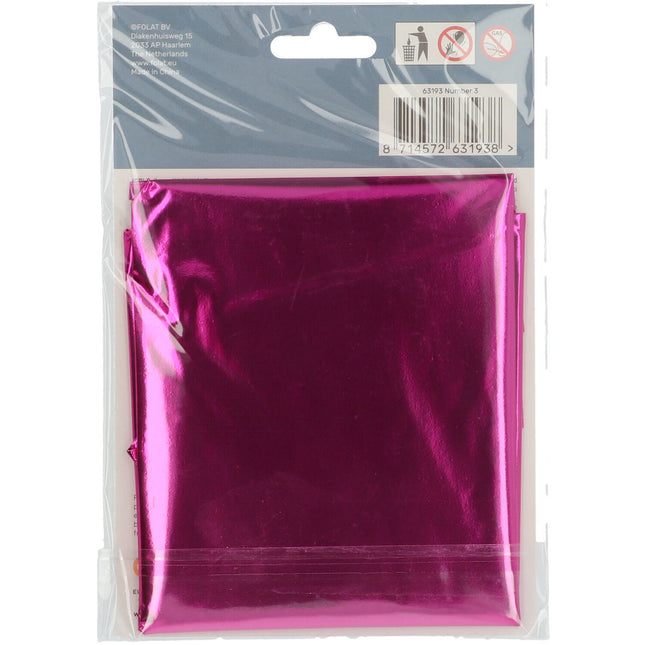 Folie Ballon Cijfer 3 Fuchsia Metallic XL 86cm leeg