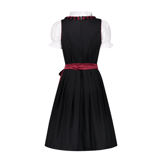 Dirndl zwart-bordeaux rozen borduur