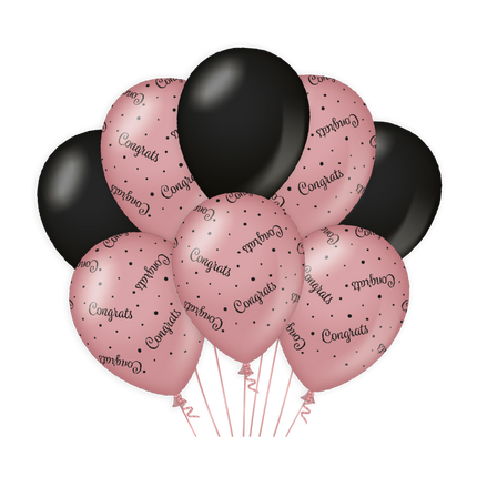 Ballonnen Congrats Roze Zwart 30cm 8st