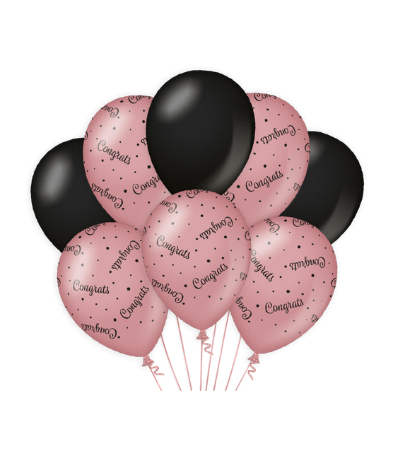 Ballonnen Congrats Roze Zwart 30cm 8st