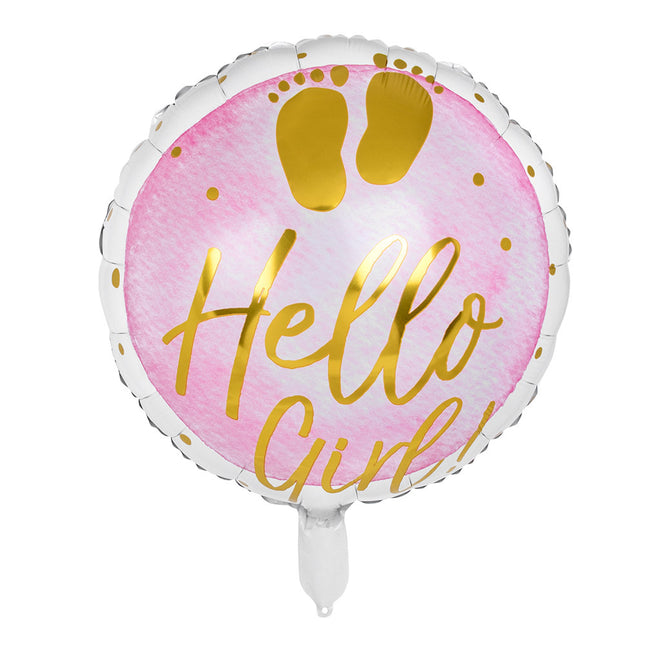 Geboorte Helium Ballon Hello Girl! Leeg 45cm