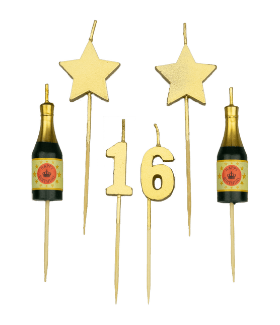 Kaarsjes 16 Jaar Champagne 17,5cm