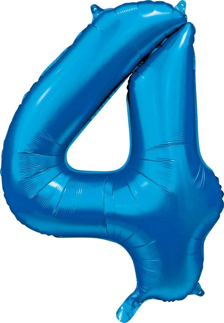 Blauwe Cijfer Ballon 4 Jaar Glans 86cm