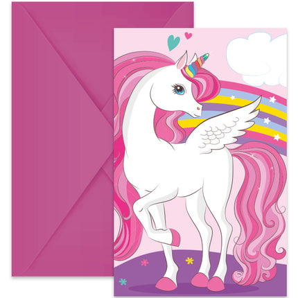 Unicorn Uitnodiging Regenboog 6st