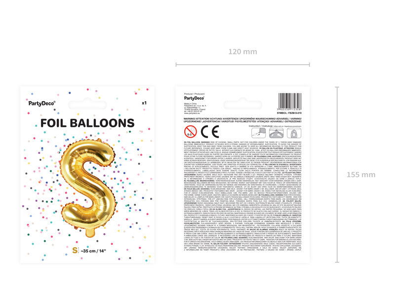 Folie Ballon Letter S Goud Leeg 35cm