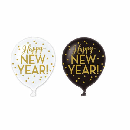 Happy New Year Ballonnen Goud 28cm 6st