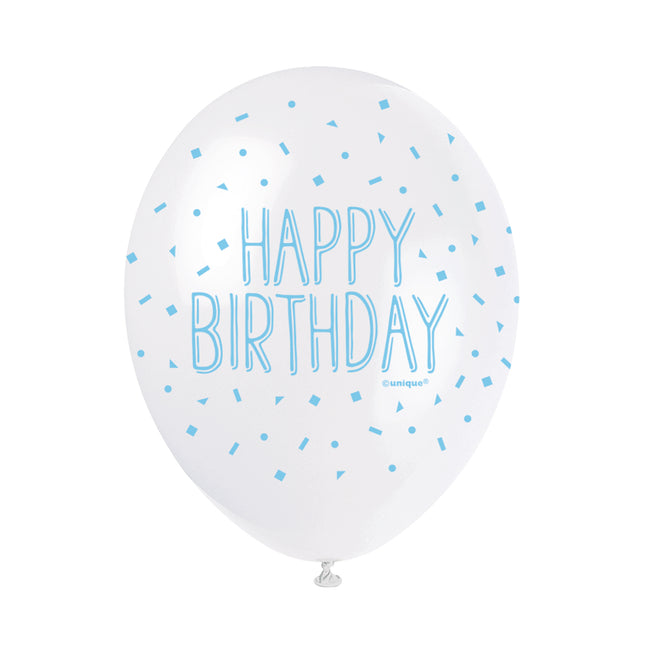 Ballonnen Happy Birthday Confetti Blauw 30cm 5st