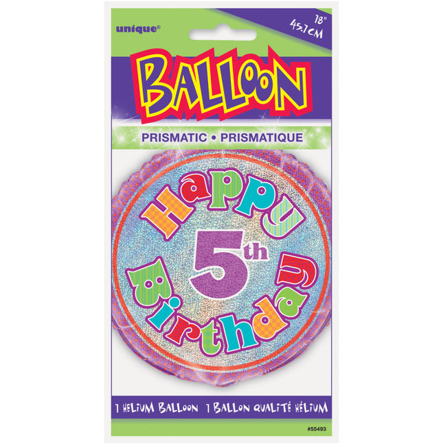 Helium Ballon 5 Jaar Glitters 45cm leeg