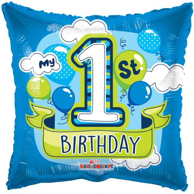 Helium Ballon Vierkant 1St Birthday Jongen 45cm leeg