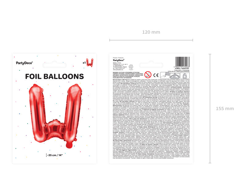 Folie Ballon Letter W Rood Leeg 35cm