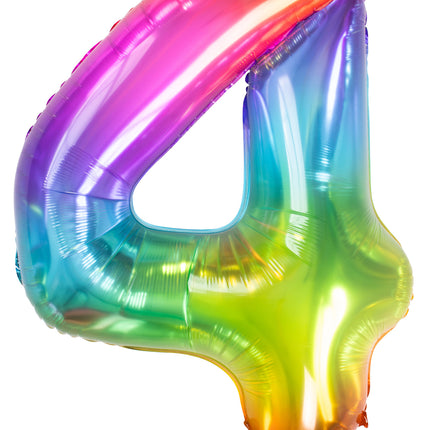 Folie Ballon Cijfer 4 Regenboog XL 81cm leeg