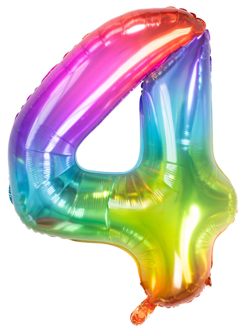 Folie Ballon Cijfer 4 Regenboog XL 81cm leeg