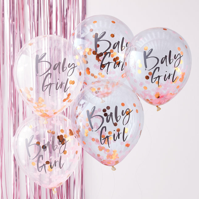 Roze Confetti Ballonnen Baby Girl 30cm 5st