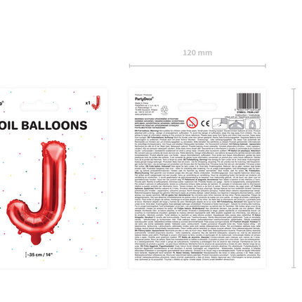 Folie Ballon Letter J Rood Leeg 35cm