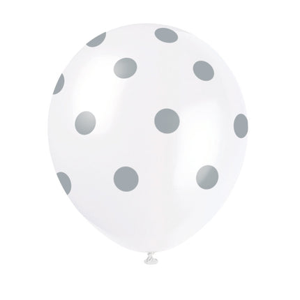 Witte  Ballonnen Zilveren Stippen 30cm 6st