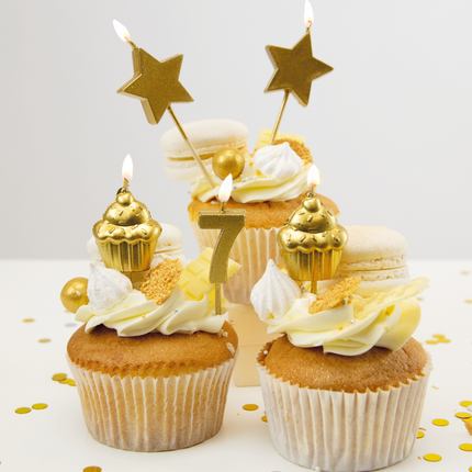 Kaarsjes 7 Jaar Cupcake Goud 17,5cm