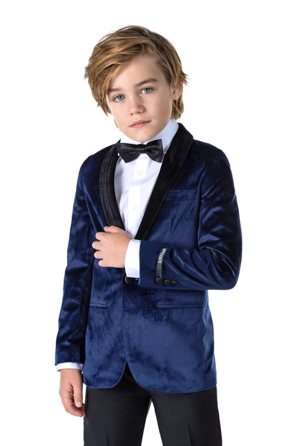 Donkerblauwe Velvet Blazer Jongen OppoSuits