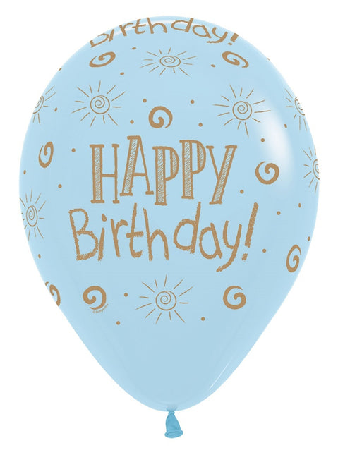 Ballonnen Happy Birthday Sun Pastel Matte Mix 30cm 25st