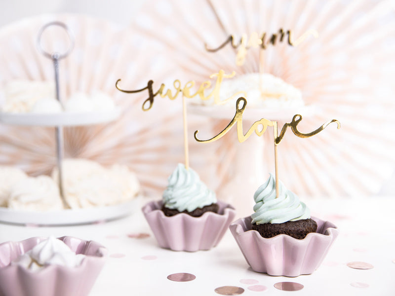 Cupcake Toppers Goud Sweet Love Yum 13cm 6st