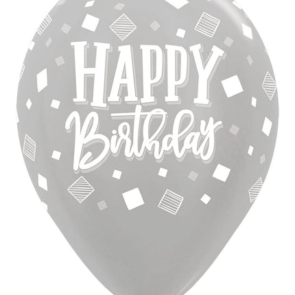 Ballonnen Happy Birthday Squares Metallic Mix 30cm 25st