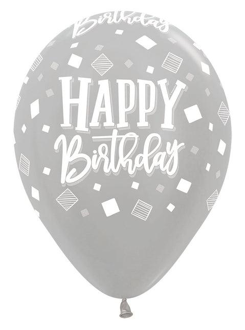 Ballonnen Happy Birthday Squares Metallic Mix 30cm 25st