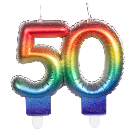 Regenboog Kaars 50 Jaar 8cm