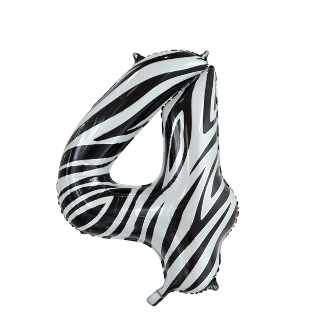 Folie Ballon Cijfer 4 Zebra XL 86cm leeg