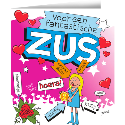 Wenskaart Zus 16,5cm