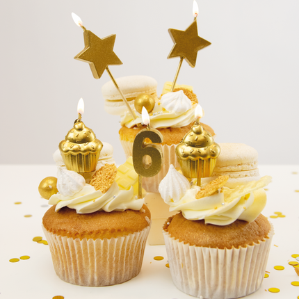 Kaarsjes 6 Jaar Cupcake Goud 17,5cm